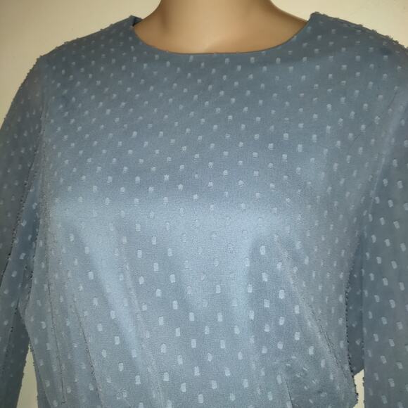 Express Blue Mini Dress SMALL Tiered Ruffles Swiss Squares Sheer Lined Keyhole - Picture 3 of 16